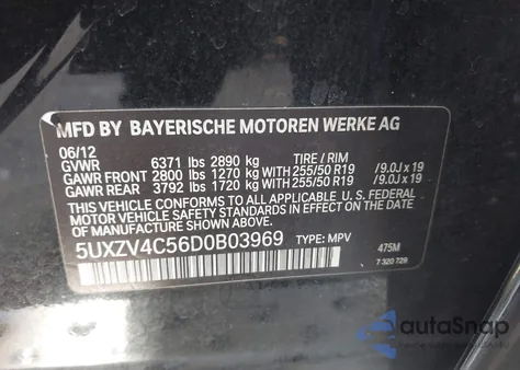 2013 BMW X5 xDrive35I/xDrive35I Premium/xDrive35I Sport Activity z USA, uszkodzony, nr VIN 5UXZV4C56D0B03969